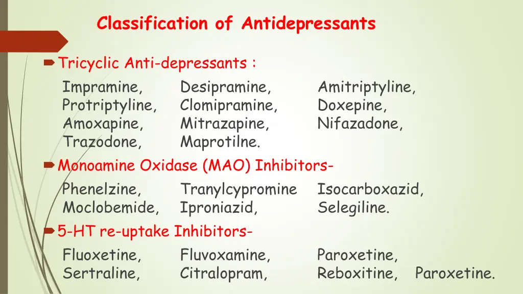 classification of antidepressants