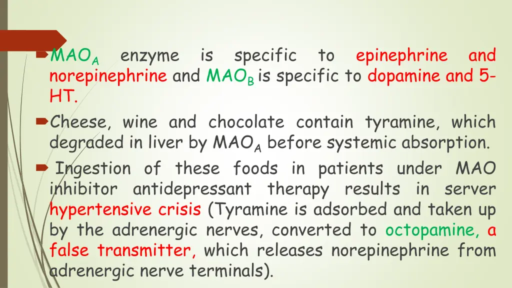 mao a norepinephrine and mao b is specific