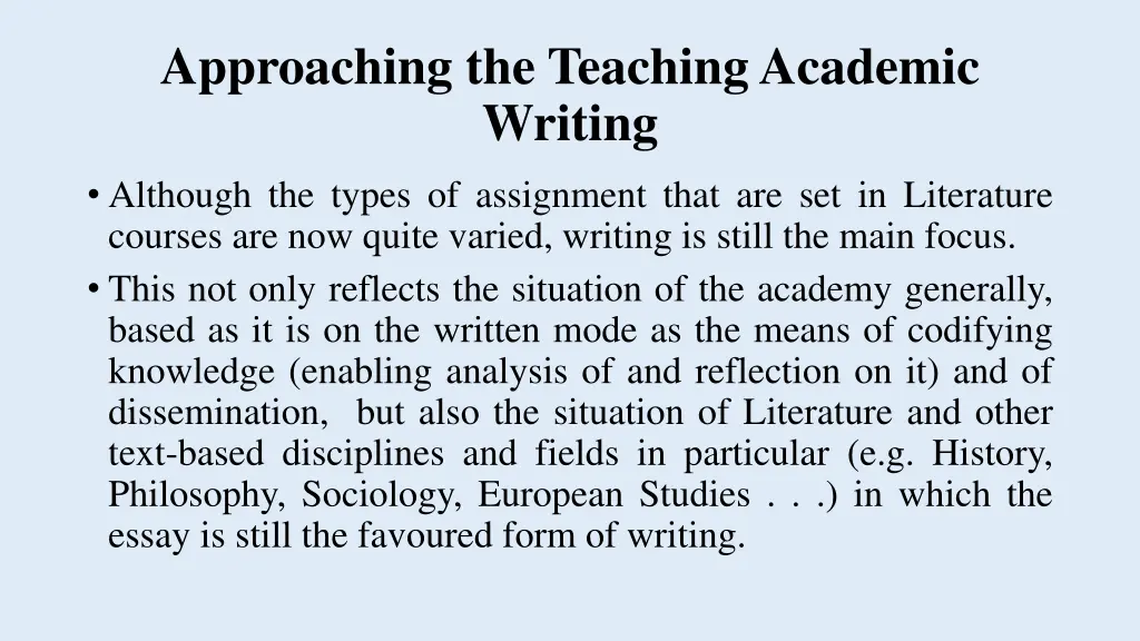 approaching the teaching academic writing