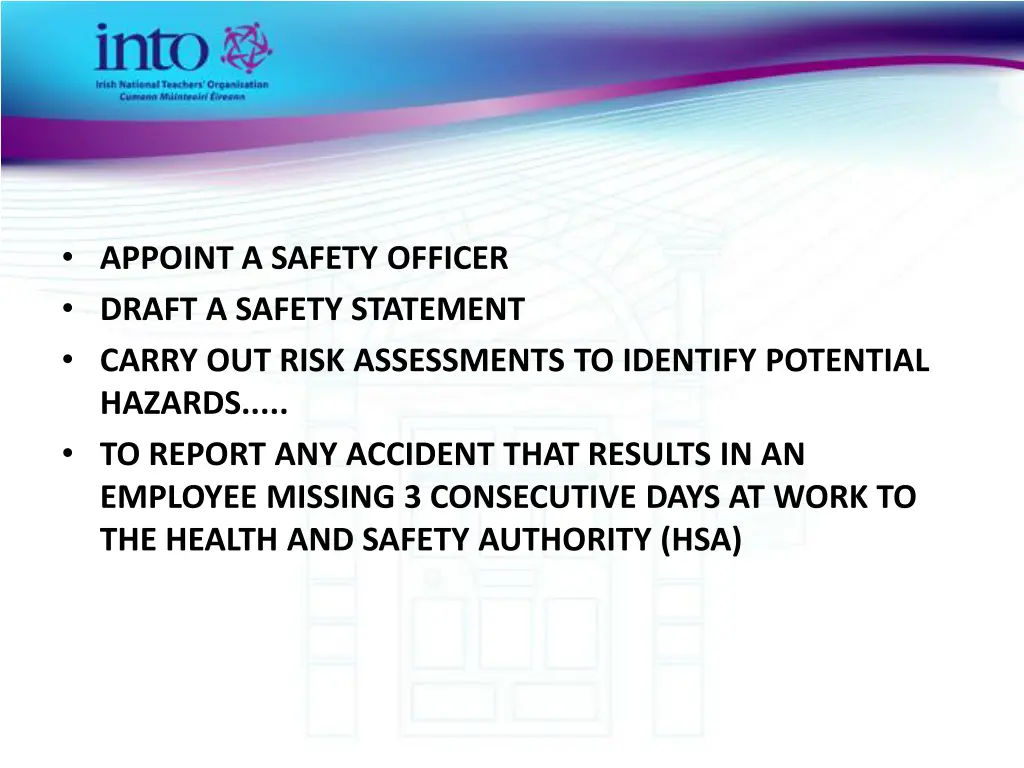 appoint a safety officer draft a safety statement