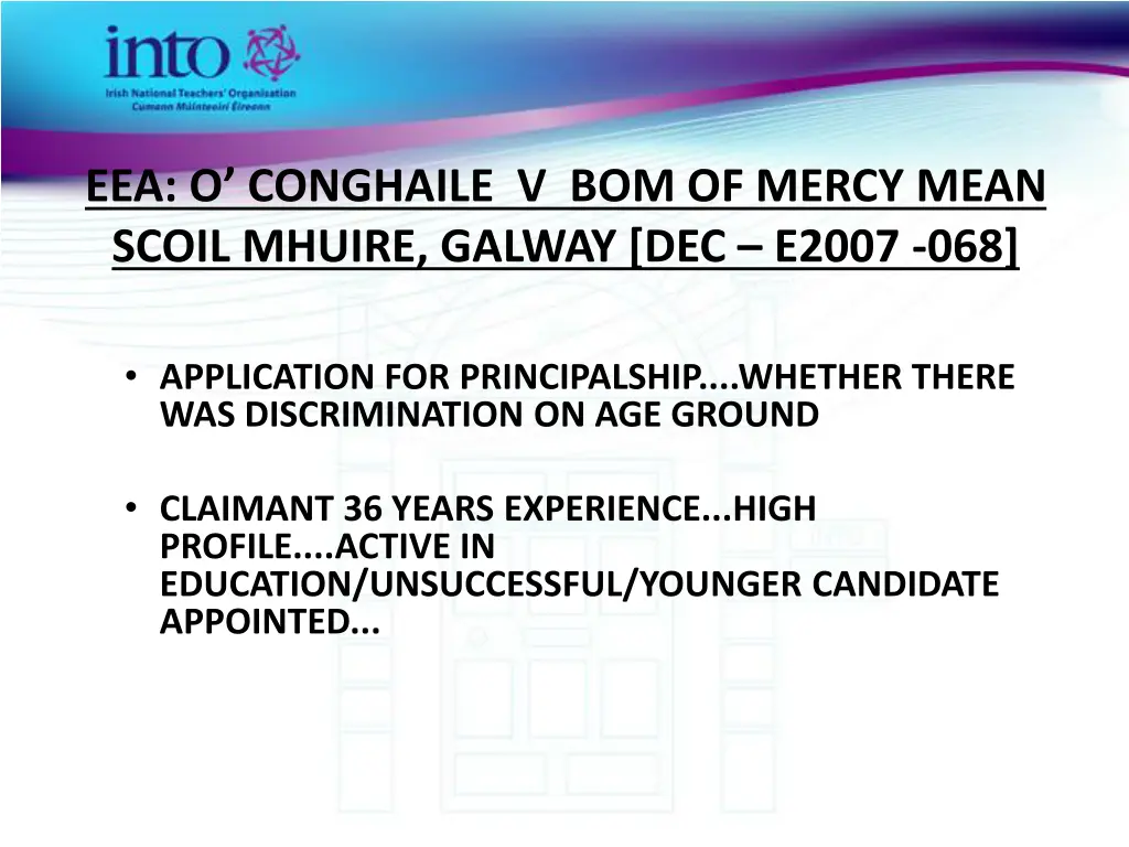 eea o conghaile v bom of mercy mean scoil mhuire