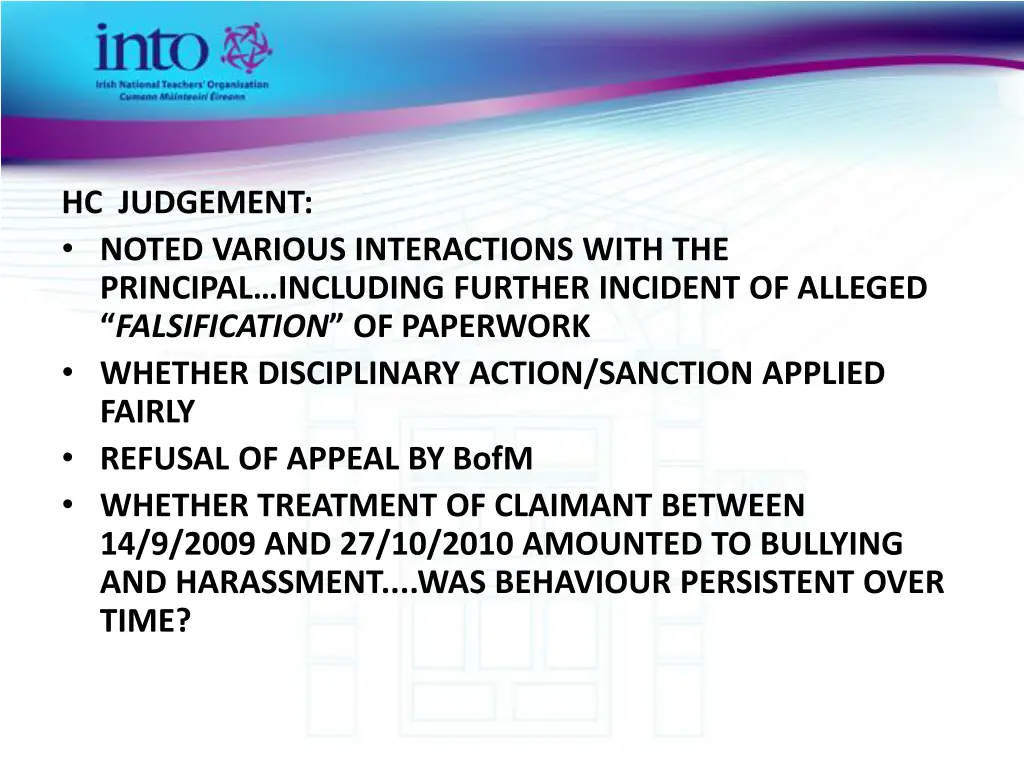 hc judgement noted various interactions with