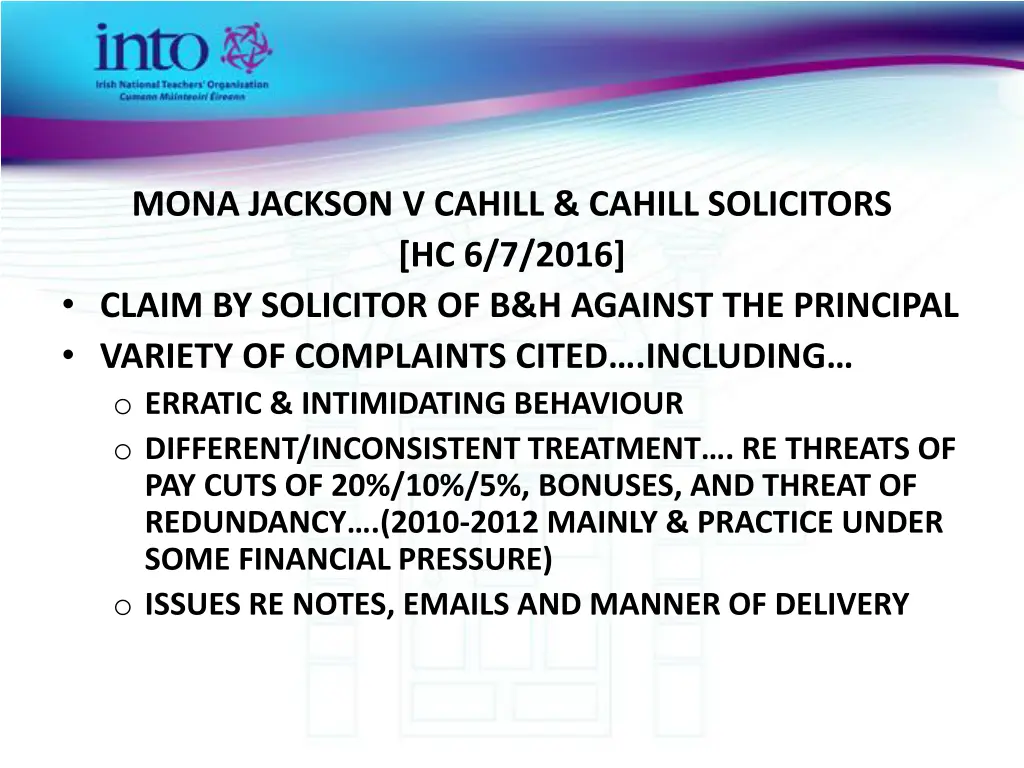 mona jackson v cahill cahill solicitors