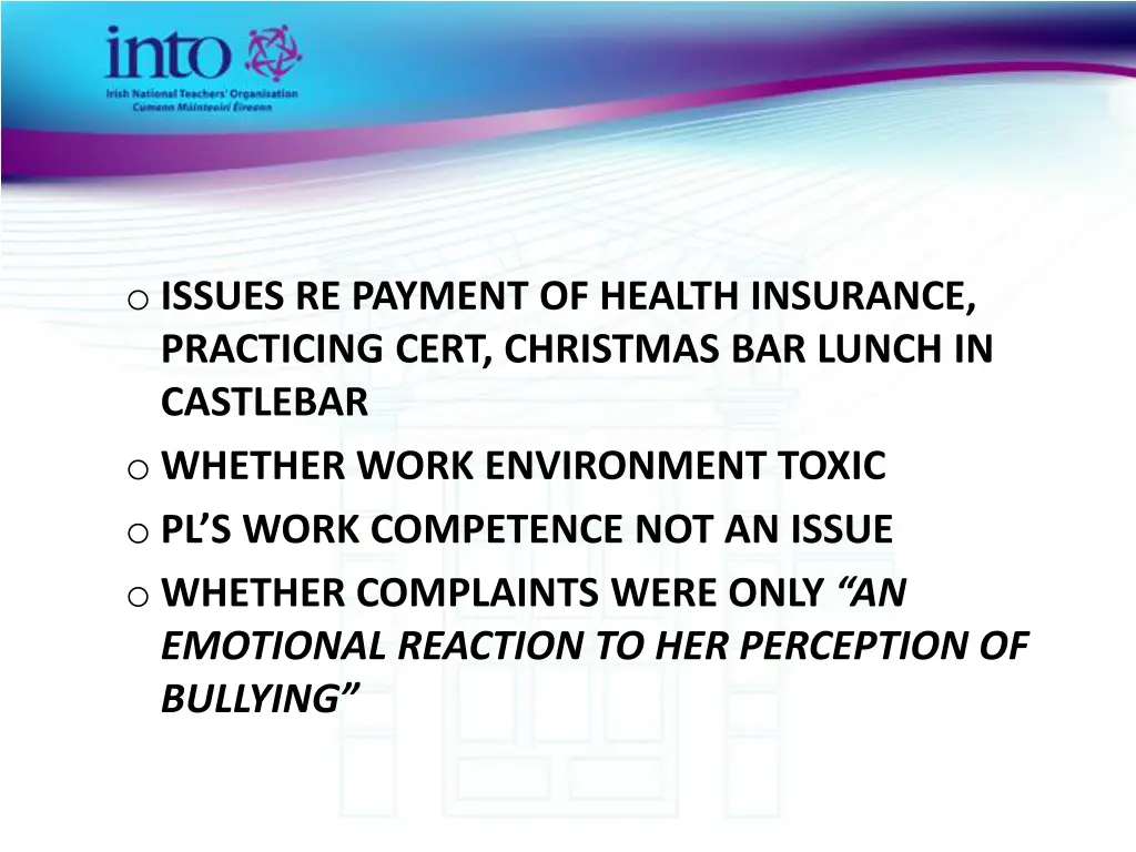 o issues re payment of health insurance