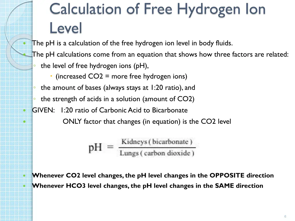 calculation of free hydrogen ion level