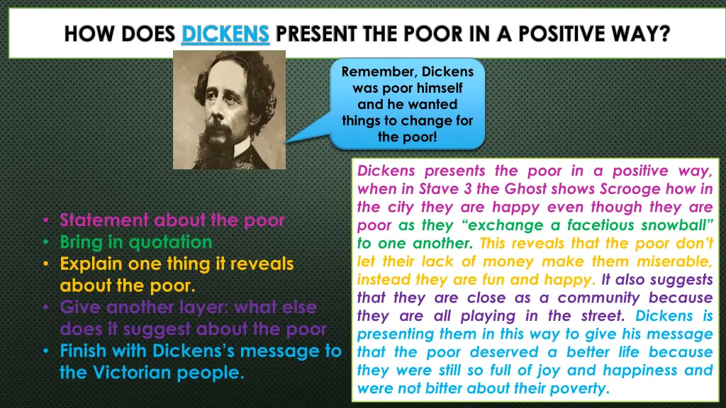 how does dickens present the poor in a positive 1