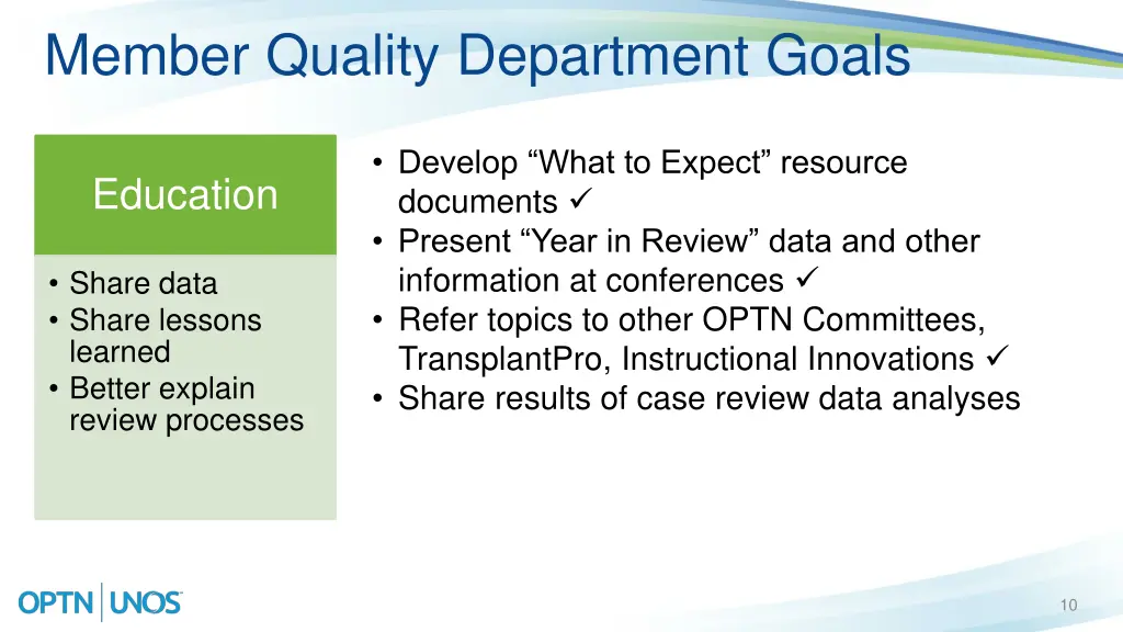 member quality department goals 2