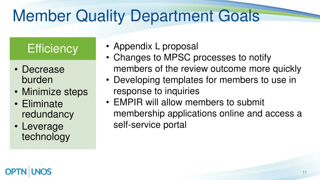 member quality department goals 3