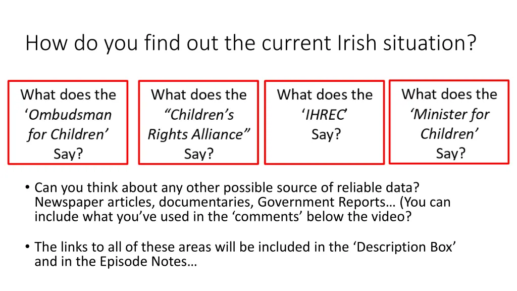 how do you find out the current irish situation 1