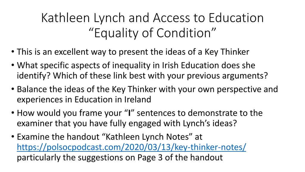 kathleen lynch and access to education equality