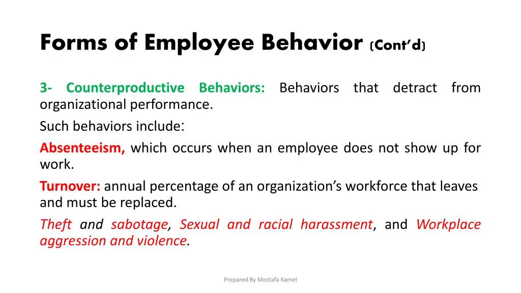 forms of employee behavior cont d 1