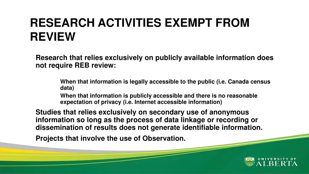 research activities exempt from review