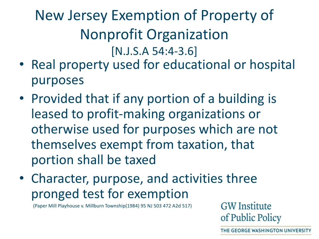 new jersey exemption of property of nonprofit