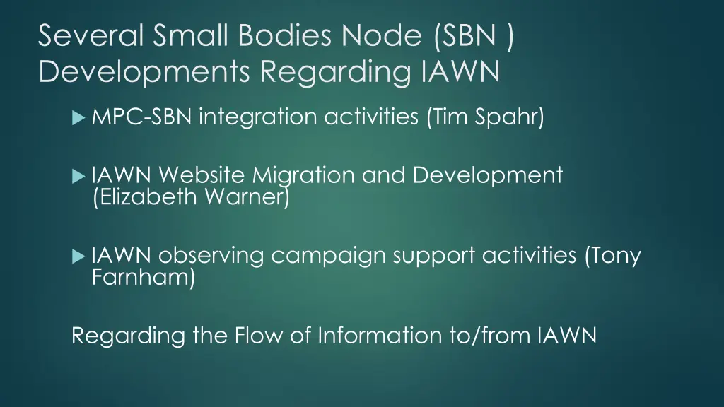 several small bodies node sbn developments