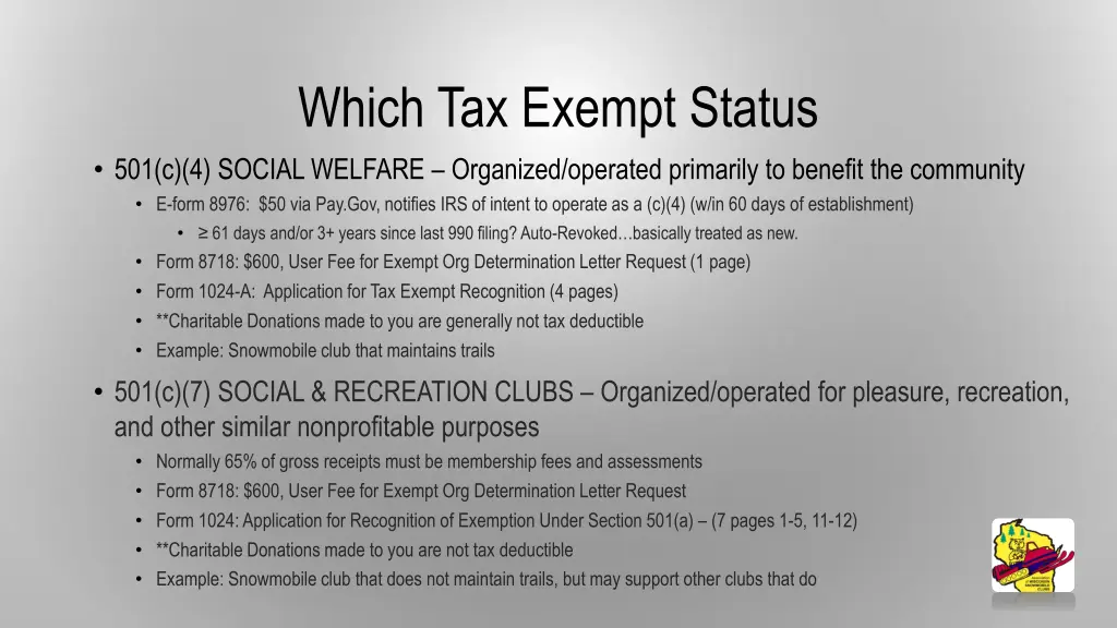 which tax exempt status 501 c 4 social welfare