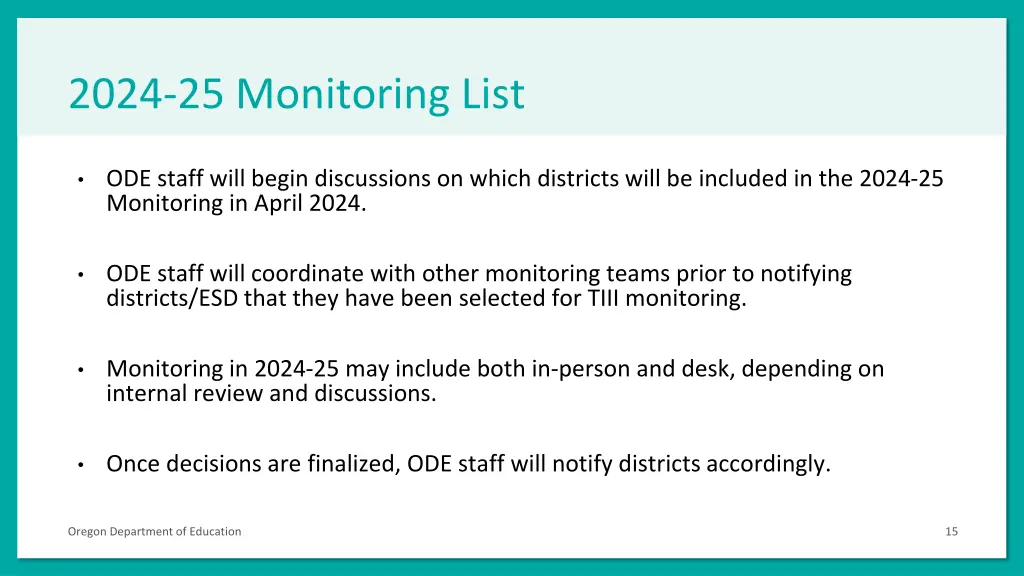 2024 25 monitoring list