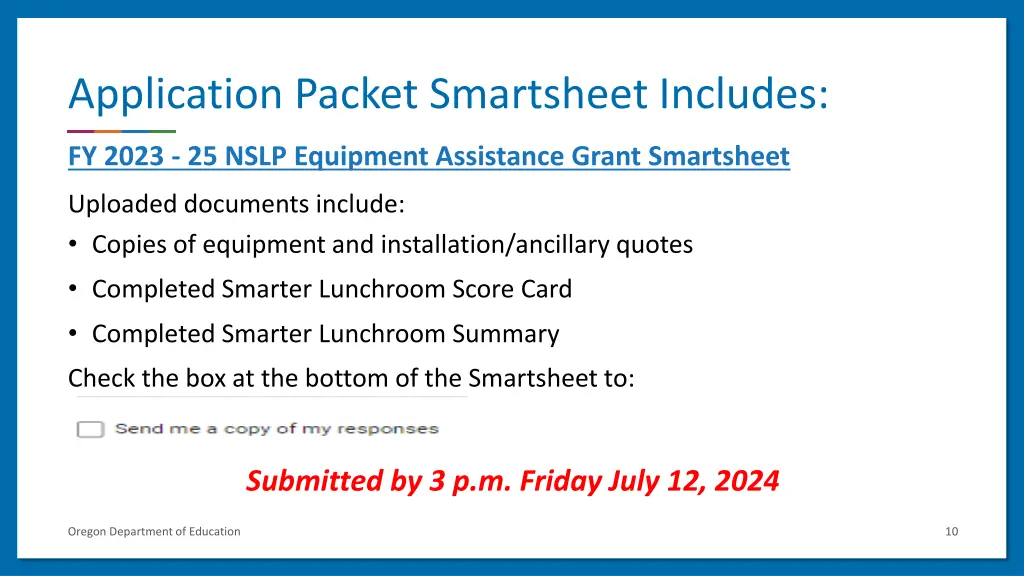 application packet smartsheet includes