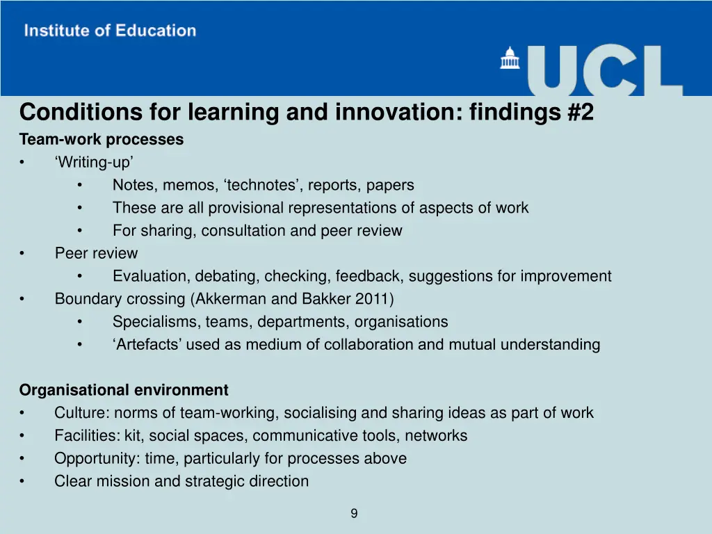 conditions for learning and innovation findings 1