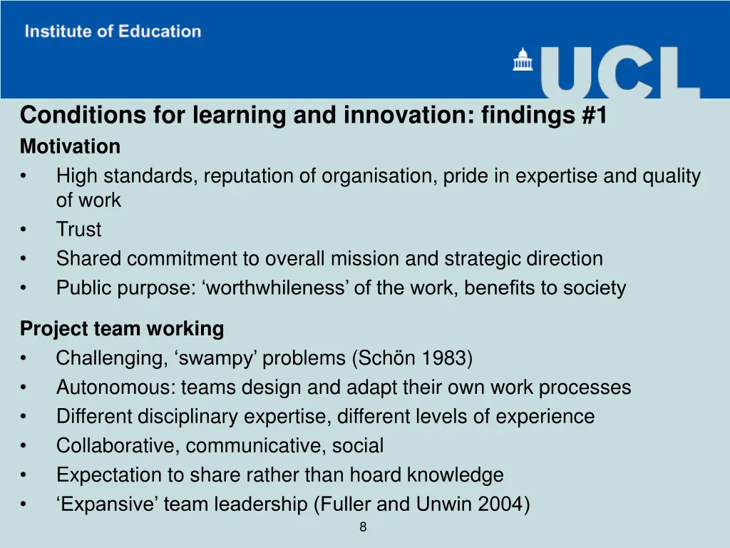 conditions for learning and innovation findings