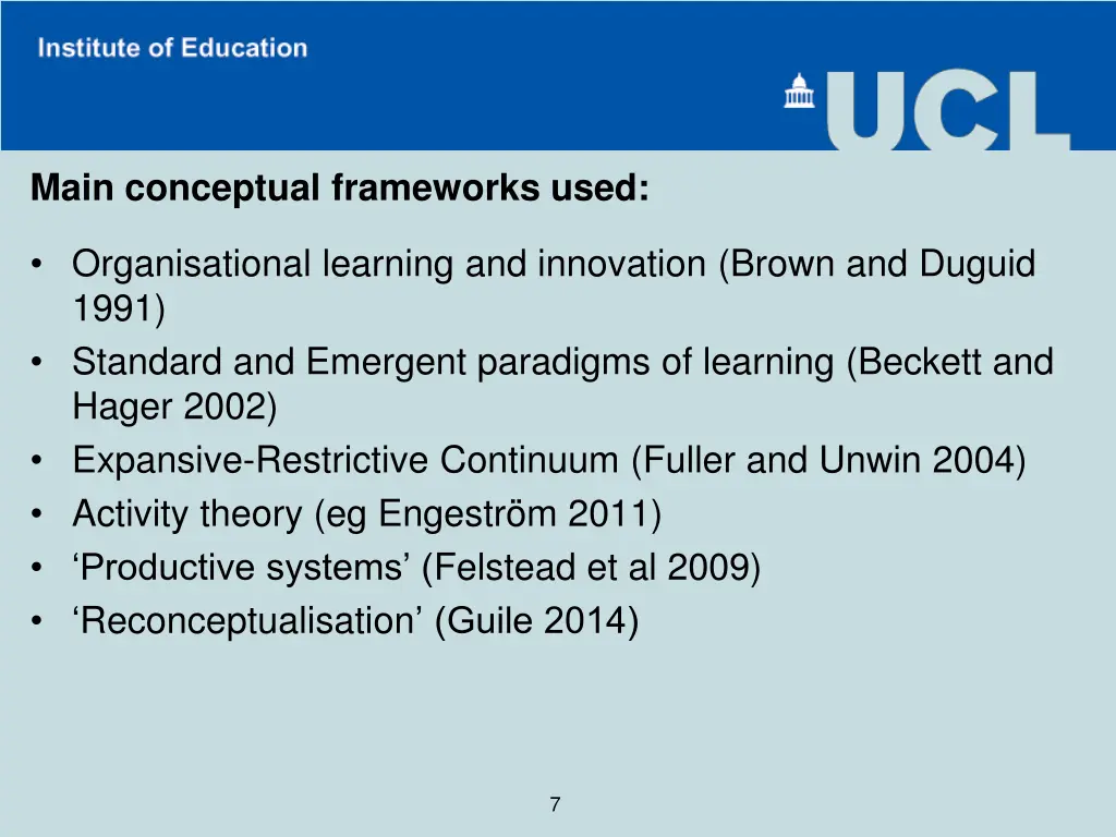 main conceptual frameworks used