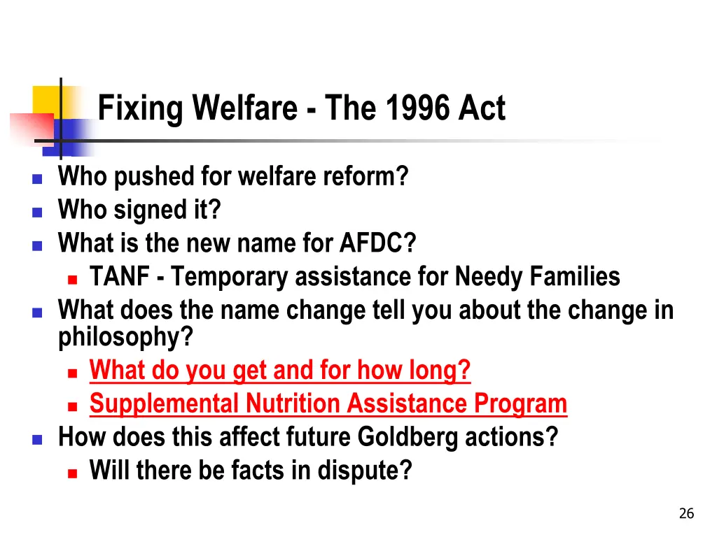 fixing welfare the 1996 act