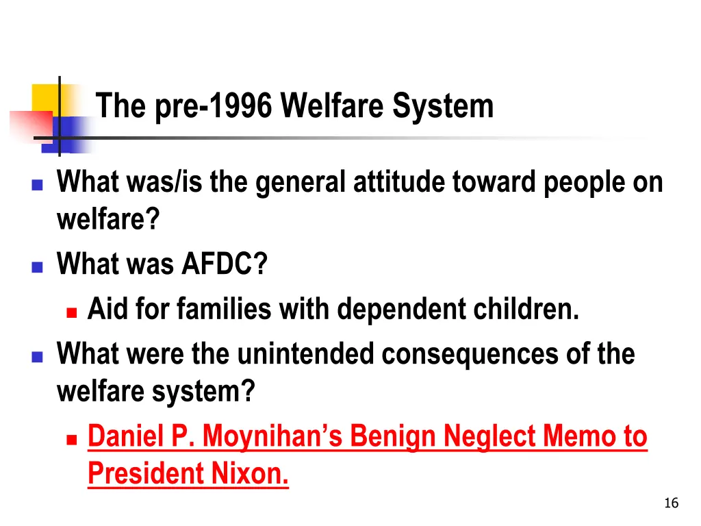 the pre 1996 welfare system