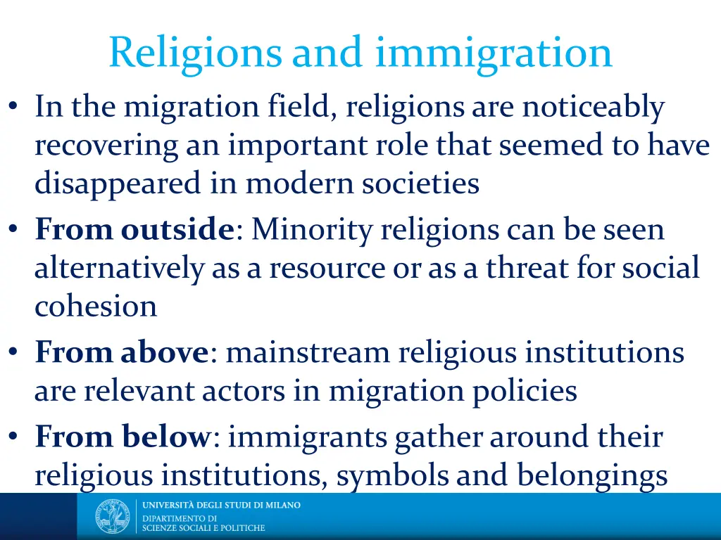 religions and immigration in the migration field