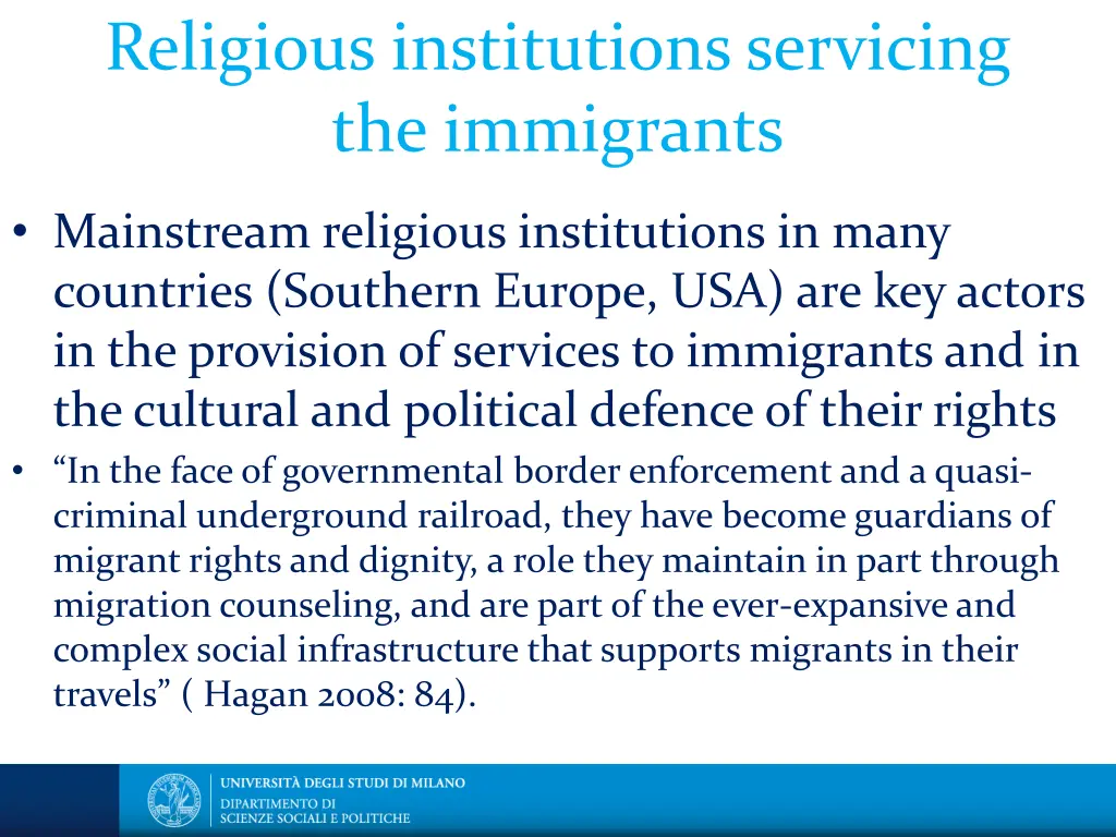 religious institutions servicing the immigrants