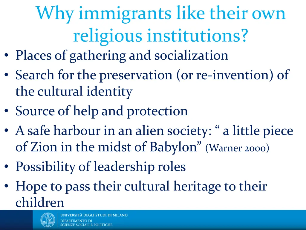 why immigrants like their own religious