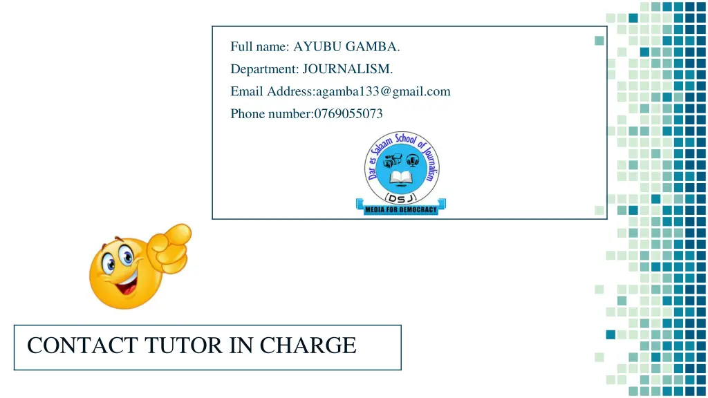 full name ayubu gamba department journalism email