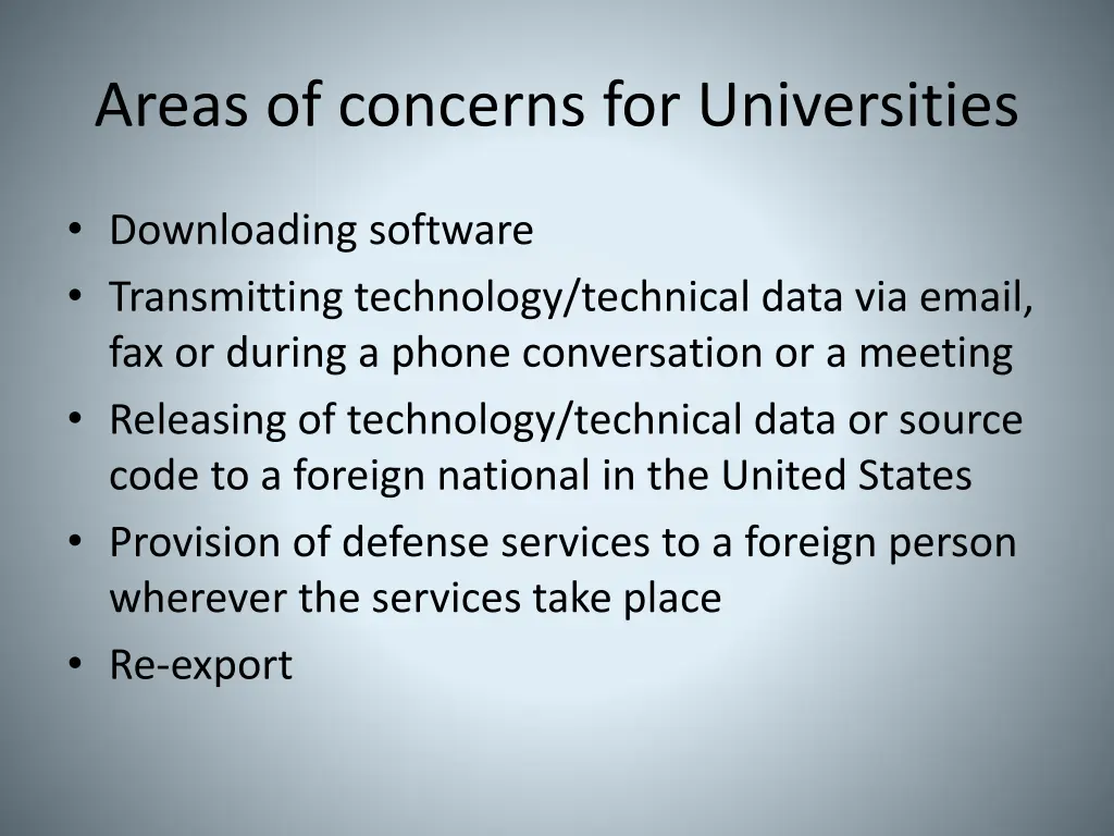 areas of concerns for universities