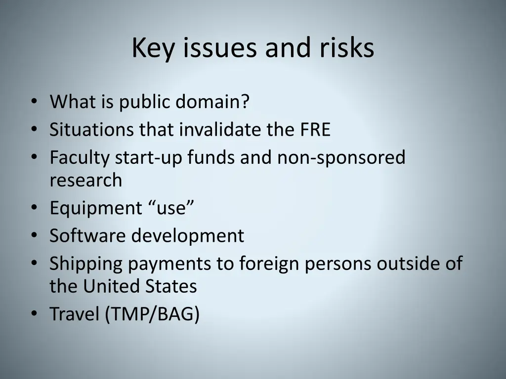 key issues and risks