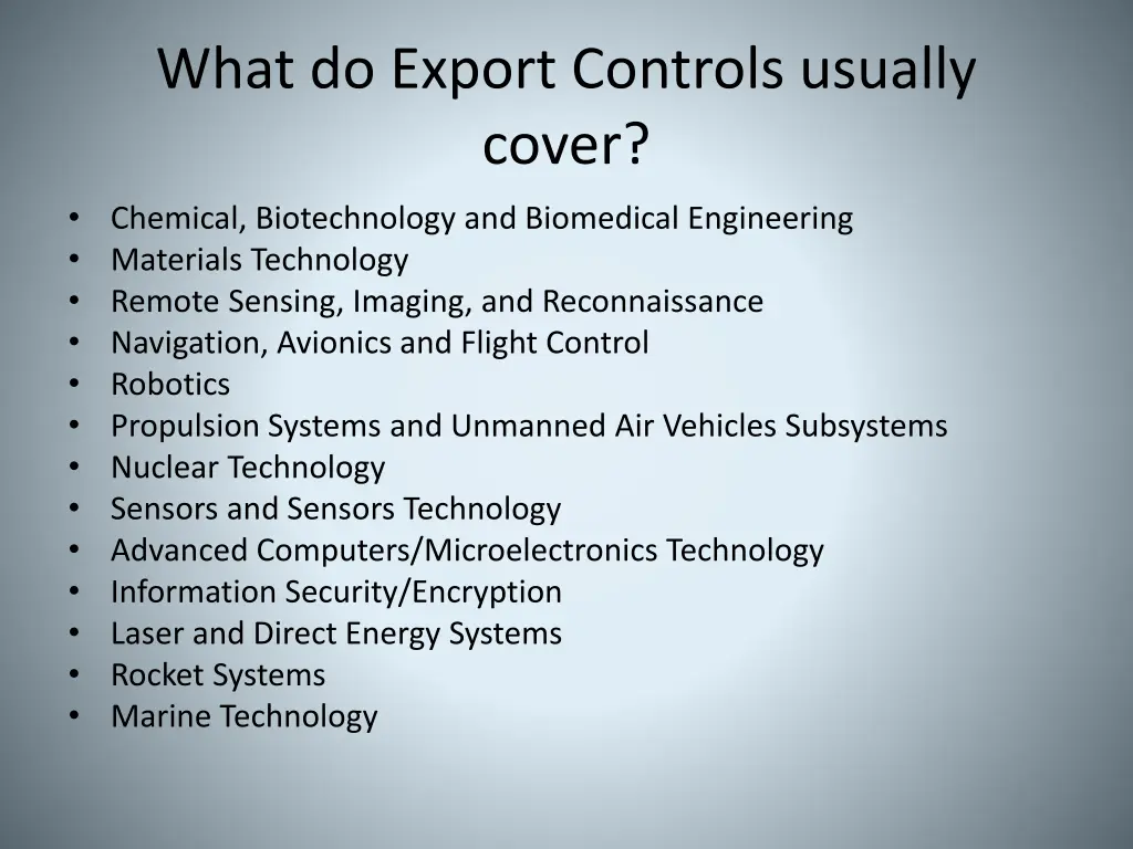 what do export controls usually cover