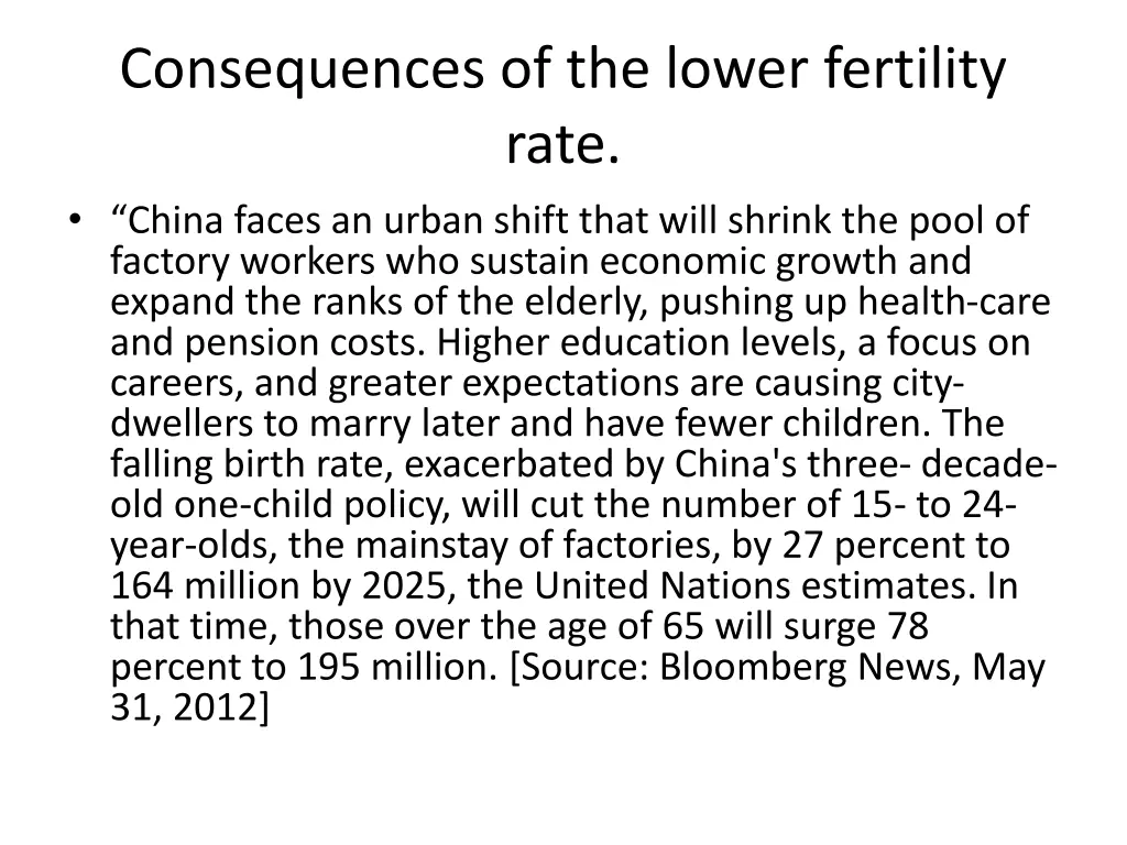 consequences of the lower fertility rate china