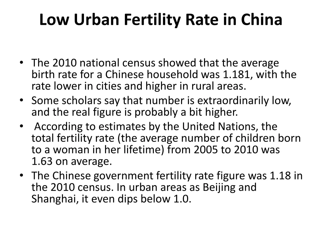 low urban fertility rate in china