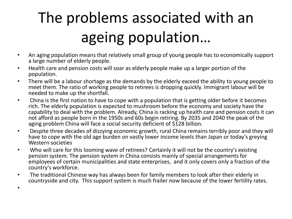 the problems associated with an ageing population 1