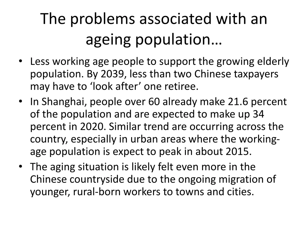 the problems associated with an ageing population