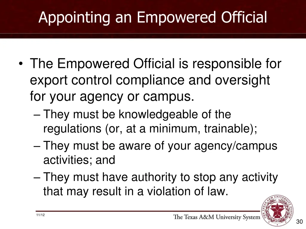 appointing an empowered official