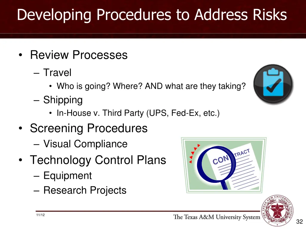 developing procedures to address risks