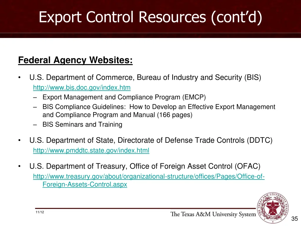 export control resources cont d