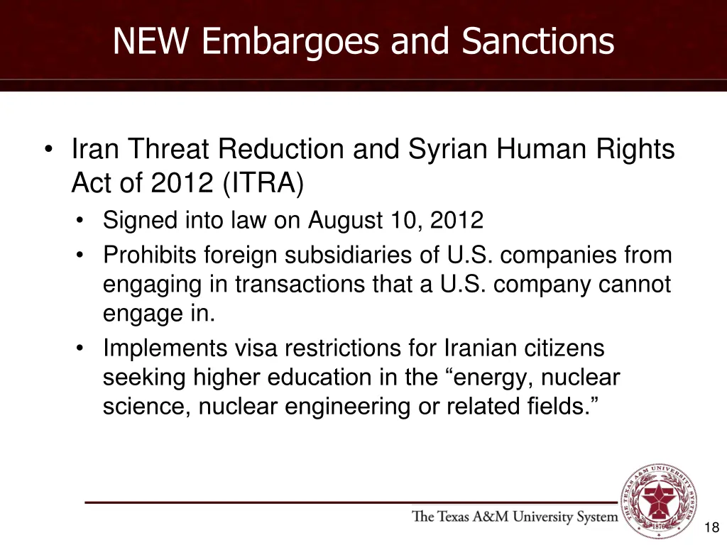 new embargoes and sanctions