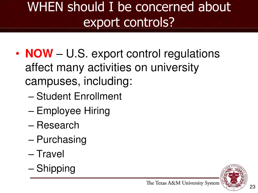 when should i be concerned about export controls