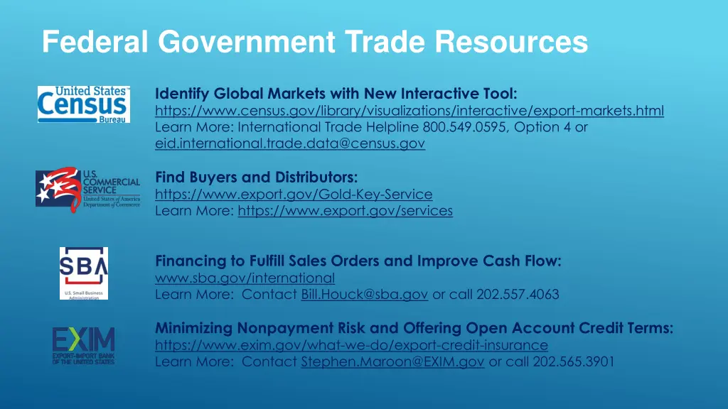 federal government trade resources