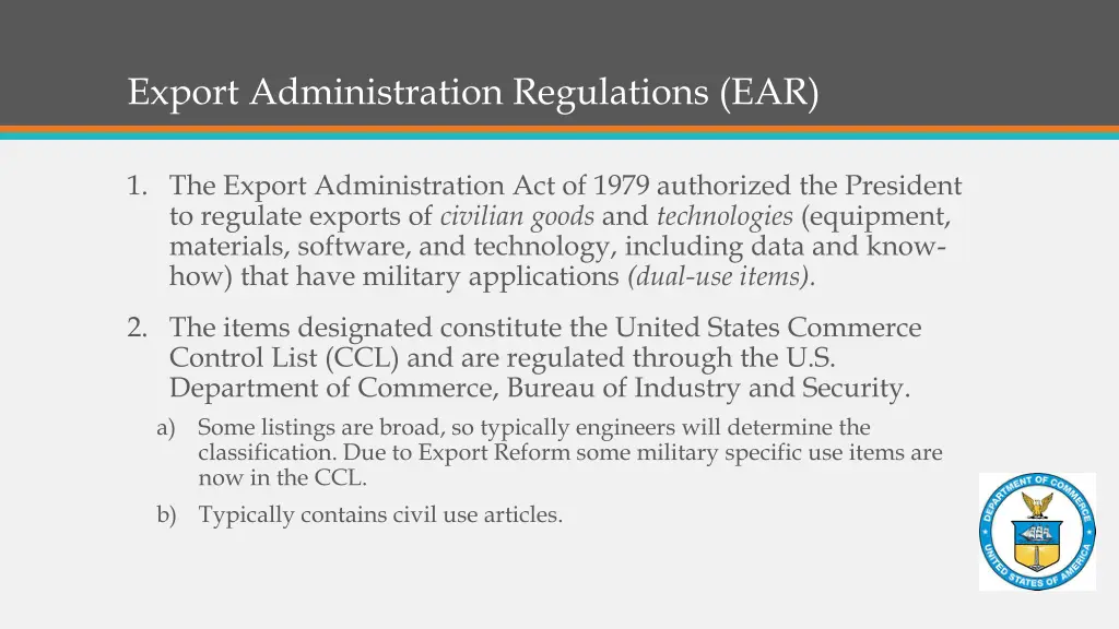 export administration regulations ear