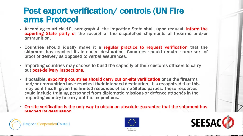 post export verification controls un fire post