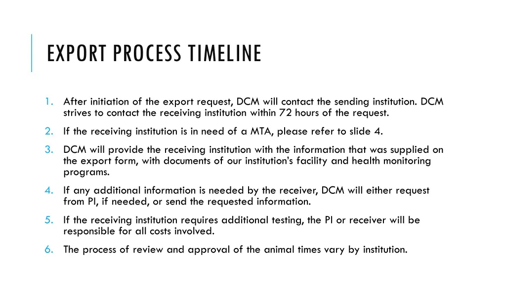 export process timeline