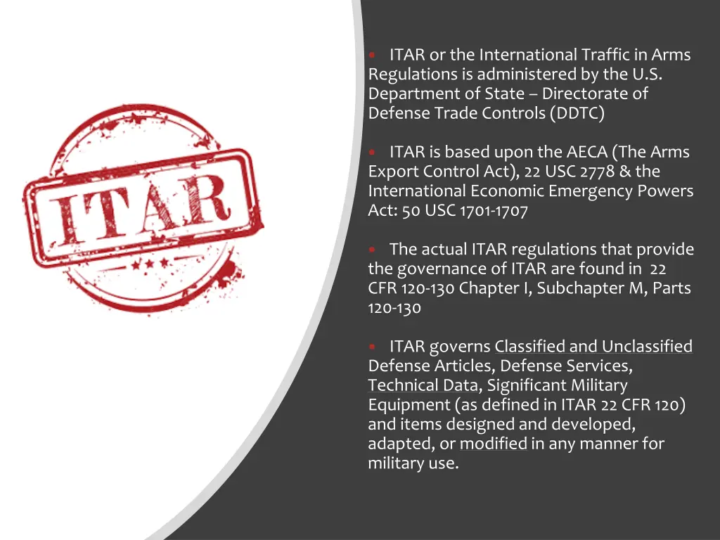 itar or the international traffic in arms