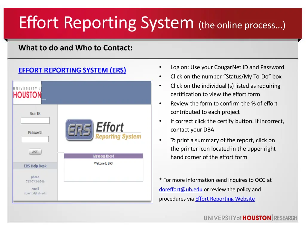 effort reporting system the online process