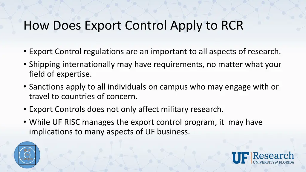 how does export control apply to rcr