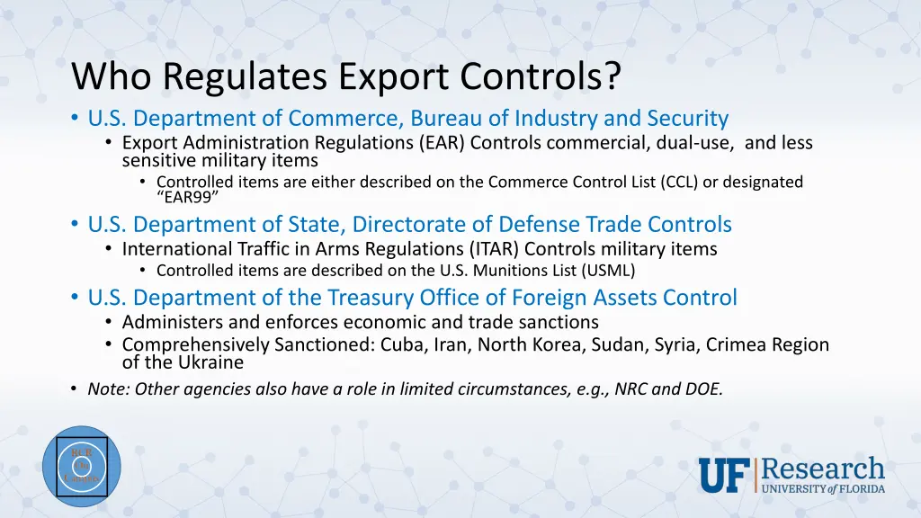 who regulates export controls u s department